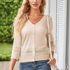 Women's 2025 Cropped Cardigan 3/4 Sleeve Lightweight Crochet Shrug Hollowed-Out Knit Sweater Tops