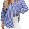 Women's Striped Button Down Shirts Casual Long Sleeve Boyfriend Loose Collared Blouses Tops