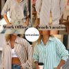 Womens Striped Button Down Shirt Casual Long Sleeve Blouse Top