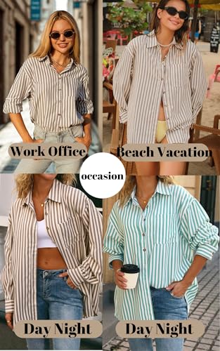 Womens Striped Button Down Shirt Casual Long Sleeve Blouse Top