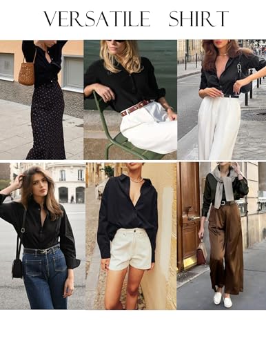 Womens Button Down Shirts Long Sleeve Dress Shirts Casual V Neck Collared Tops Work Office Blouse with Pocket