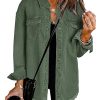 Women’s Oversized Button Up Frayed Hem Shacket Long Sleeve Pockets Denim Jean Jacket