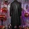 PU Faux Leather Long Jacket for Men's Vintage Lapel Gothic Trench Coat Outwear