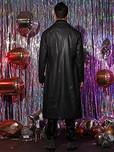 PU Faux Leather Long Jacket for Men's Vintage Lapel Gothic Trench Coat Outwear