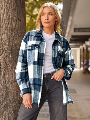 Womens Fall Outfits Fashion Clothes Shackets Flannel Plaid Button Down Long Sleeve Shirts Jackets
