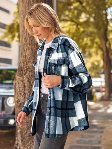 Womens Fall Outfits Fashion Clothes Shackets Flannel Plaid Button Down Long Sleeve Shirts Jackets