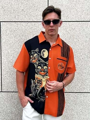 Halloween Trick or Treat Button Down Shirt, Funny Shirt,Short Sleeve Hawaiian Shirt, Graphic Print, Holiday Party Wear