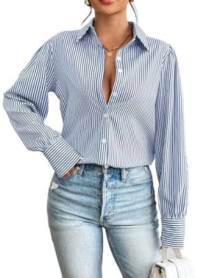 Womens Shirts Button Down Printed Lantern Long Sleeve Blouse Fashion Casual Tops 2025