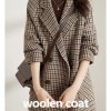 Womens Notched Lapel Pea Coat Double Breasted Blazer Jackets Houndstooth Woolen Blend Overcoat with Pockets