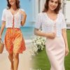 Women Crochet Shrug Sweater Tie Front Knit Bolero Shrug for Dress Short Sleeve Cropped Cardigan
