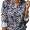 Womens Button Down Shirt Long Sleeve Blouse Business Work Tops Dressy Casual Floral Printed Outfits with Pocket