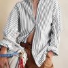 Womens Button Down Shirts Stripe Long Sleeve Blouse Casual Work Office Shirt Oversize Tops