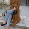Womens Long Trench Coat Fall Faux Suede Jackets Double Breasted Lapel Pea Coat with Belt