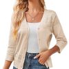 Women's 2025 Cropped Cardigan 3/4 Sleeve Lightweight Crochet Shrug Hollowed-Out Knit Sweater Tops