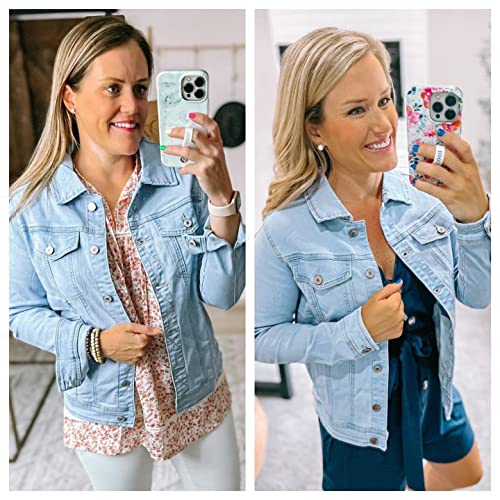 Women's Basic Button Down Long Sleeve Stretchy Jean Trucker Denim Jacket