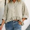 Womens Summer Tops Dressy Casual Blouse Top Ruffled Short Sleeve Button Down Striped Shirt
