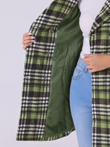 Women's 2025 Winter Notched Lapel Pea Coat Classic Buffalo Checks Double Breasted Plaid Coat