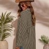 Waffle Knit Button Down Shirts for Women Striped Long Sleeve Dressy Casual Tops Oversized Blouses Fall Outfits