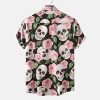 Halloween Shirt Men Fun Pumpkins Skull Short Sleeve Button Down Hawaiian Holiday Shirts