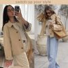 Women Crop Trench Coat Single Breasted Check Lining Lightweight Cropped Jackets Fashion Outerwear