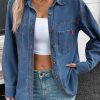 Women Denim Shirts Oversized Long Sleeve Button Down Blouse V Neck Casual Top Shackets