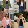 Women's Sherpa Fleece Jacket Long Sleeve Faux Fuzzy Casual Zip Up Bomber Coat With Pocket S-XXL