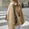 Women Crop Trench Coat Single Breasted Check Lining Lightweight Cropped Jackets Fashion Outerwear