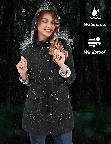 Rain Coats for Women Waterproof Rain Jacket Lightweight Windbreaker Outdoor Hooded Trench Coat