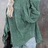 Womens Corduroy Button Down Shirts Boyfriend Long Sleeve Oversized Blouses Tops