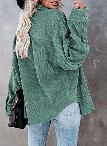 Womens Corduroy Button Down Shirts Boyfriend Long Sleeve Oversized Blouses Tops