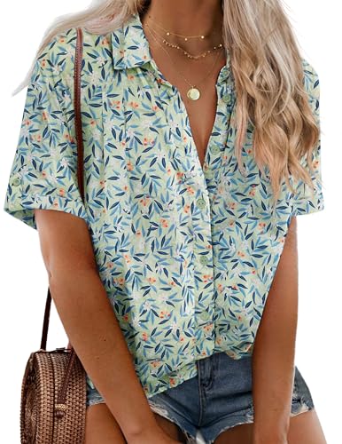 Womens Plus Size Linen Button Down Shirts Short Sleeve Cotton Casual Collared Shirt V Neck Summer Blouses Tops
