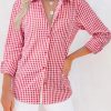 Button Down Shirts for Women Gingham Top Plaid Long Sleeve Dress Shirts Cotton Fitted Casual Work Collared Blouse