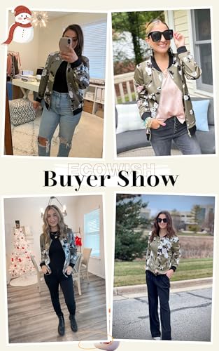 Women's Casual Floral Zip Up Bomber Jacket Coat Lightweight Short Camo No Lining Outwear Tops Windbreaker with Pocket