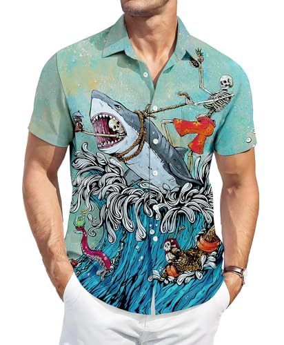 Hawaiian Shirt,Ocean Print Shirt, Short Sleeve Button Down,Regular Fit