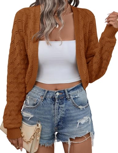 Womens Cropped Cardigan Bolero Shrugs for Dresses Knit Open Front Long Sleeve Sweater