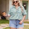 Womens Plus Size Linen Button Down Shirts Short Sleeve Cotton Casual Collared Shirt V Neck Summer Blouses Tops