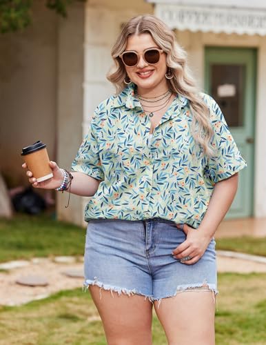 Womens Plus Size Linen Button Down Shirts Short Sleeve Cotton Casual Collared Shirt V Neck Summer Blouses Tops