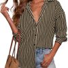 Waffle Knit Button Down Shirts for Women Striped Long Sleeve Dressy Casual Tops Oversized Blouses Fall Outfits