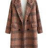 Women's Winter Oversize Lapel Collar Woolen Plaid Double Breasted Long Peacoat Jacket