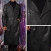 PU Faux Leather Long Jacket for Men's Vintage Lapel Gothic Trench Coat Outwear