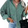 Womens Corduroy Button Down Shirts Boyfriend Long Sleeve Oversized Blouses Tops