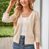 Women's 2025 Cropped Cardigan 3/4 Sleeve Lightweight Crochet Shrug Hollowed-Out Knit Sweater Tops
