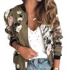 Women's Casual Floral Zip Up Bomber Jacket Coat Lightweight Short Camo No Lining Outwear Tops Windbreaker with Pocket