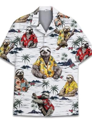 Funny Tropical Opposum Hawaiian Shirt for Men Women, Short Sleeve Button Up Relaxed Fit Casual Hawaiian Shirts for Adults