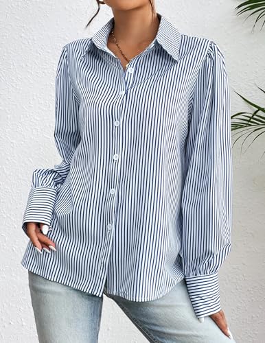Womens Shirts Button Down Printed Lantern Long Sleeve Blouse Fashion Casual Tops 2025
