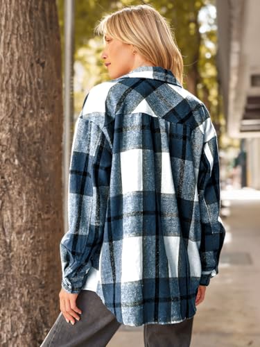 Womens Fall Outfits Fashion Clothes Shackets Flannel Plaid Button Down Long Sleeve Shirts Jackets