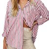 Women's Blouses Striped Long Sleeve Shirts Button Down Loose Fit Casual Tops