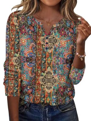Long Sleeve Shirts for Women Casual V Neck Fall Tops Dressy Summer Work Blouses Clothes