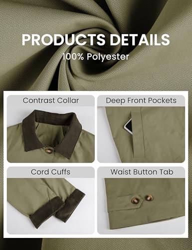 Womens Contrast Collar Jacket Casual Button Down Long Sleeves Crop Trench Coat Outerwear with Pockets