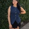 Denim Vest for Women Sleeveless Strechy Jean Vest Top Button Down Crewneck Casual Summer Western Waistcoat